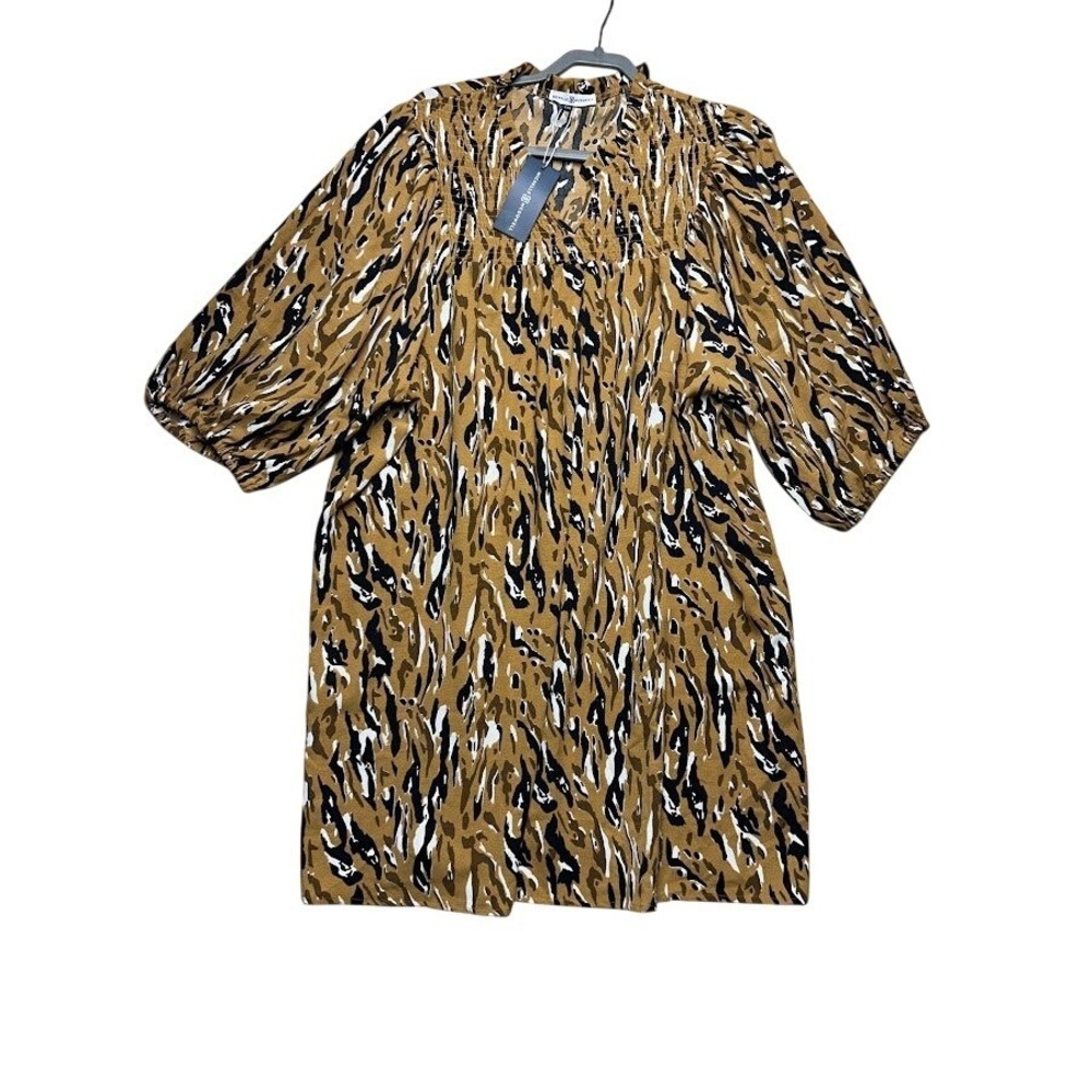 Michelle McDowell XXL Smocked Animal Print Puff Sleeve Dress  New